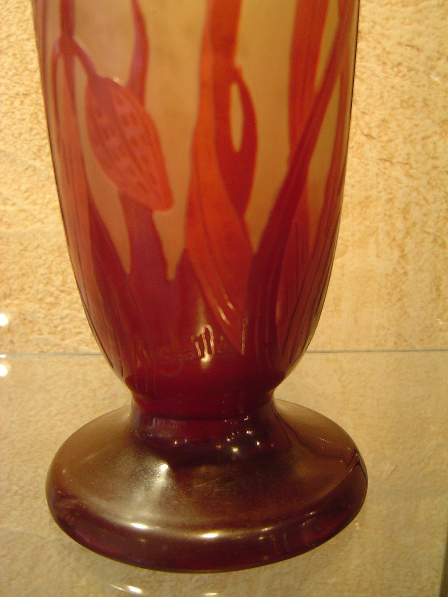 Etablissement Galle  Vase En Verre Multicouches Dégagé à L Acide à Décor De  Fritillaires -photo-3