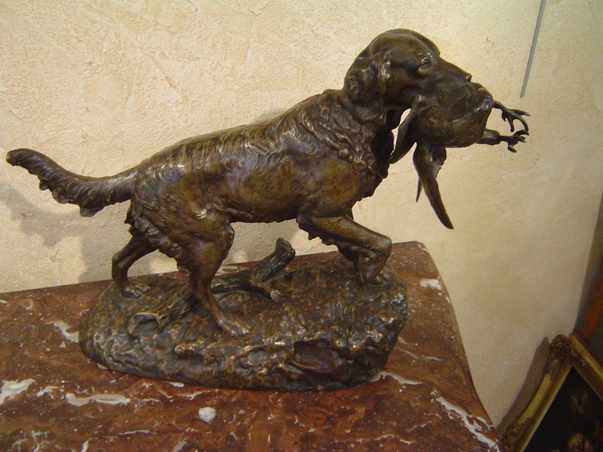 Georges Gardet Bronze à Patine Médaille ( Chien De Chasse Au Faisant) 