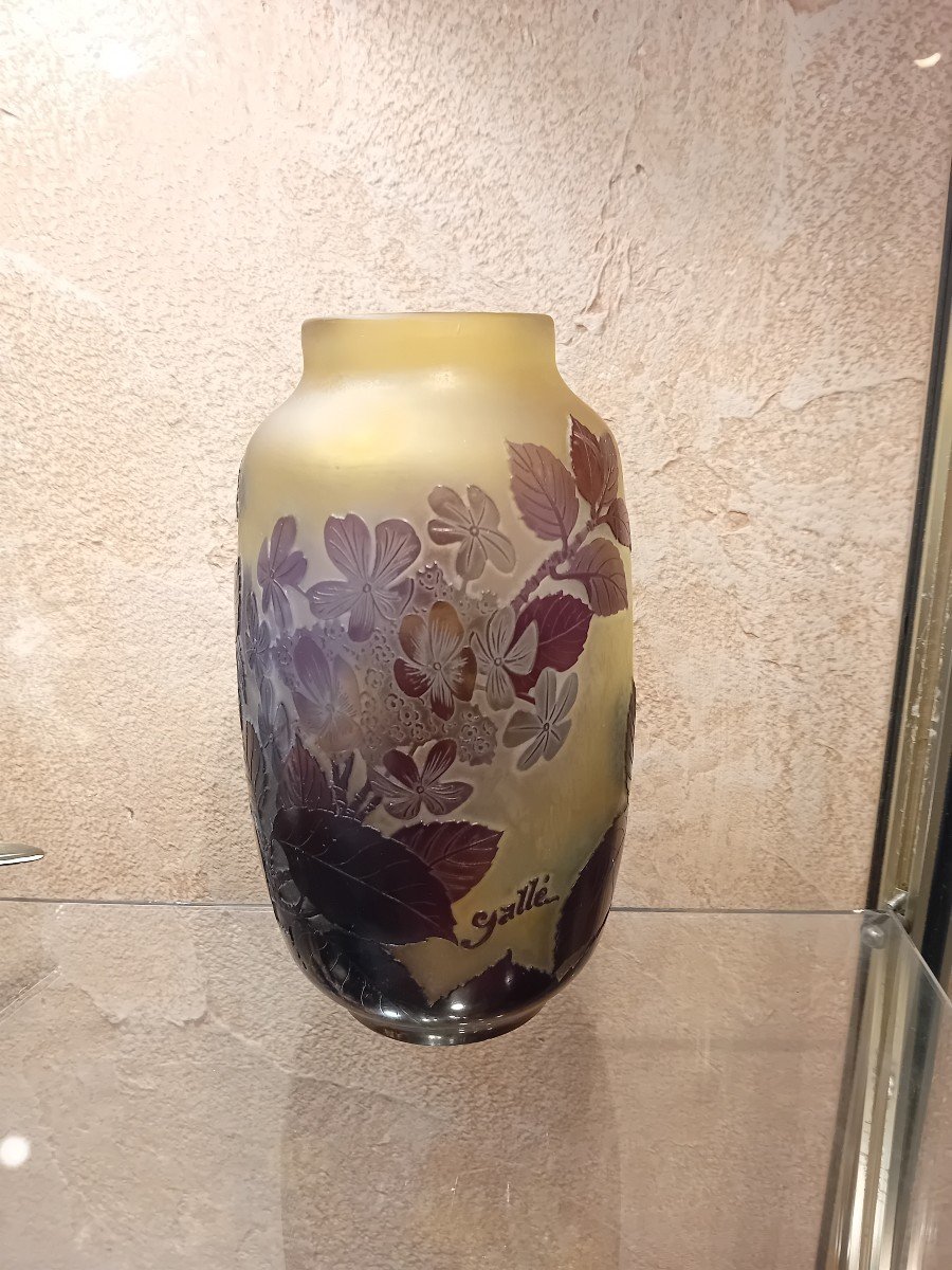  Galle Cameo Glass Vase Purple Flowers