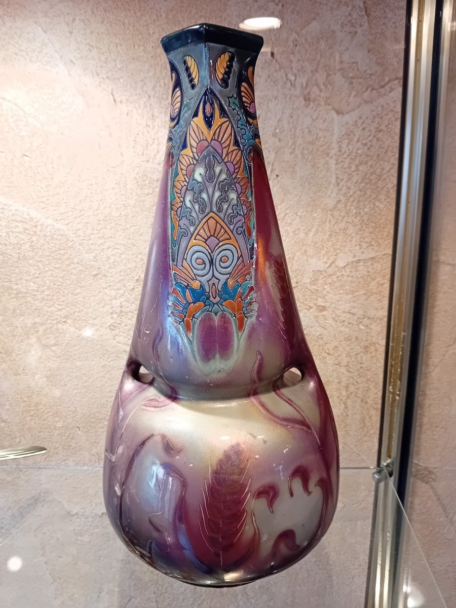 Montières Vase Irisé Et émaillé Vers 1900 -photo-3