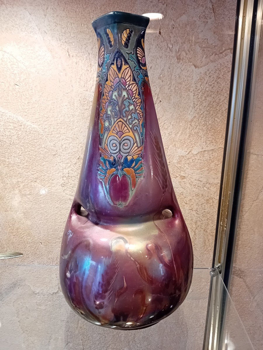 Montières Vase Irisé Et émaillé Vers 1900 