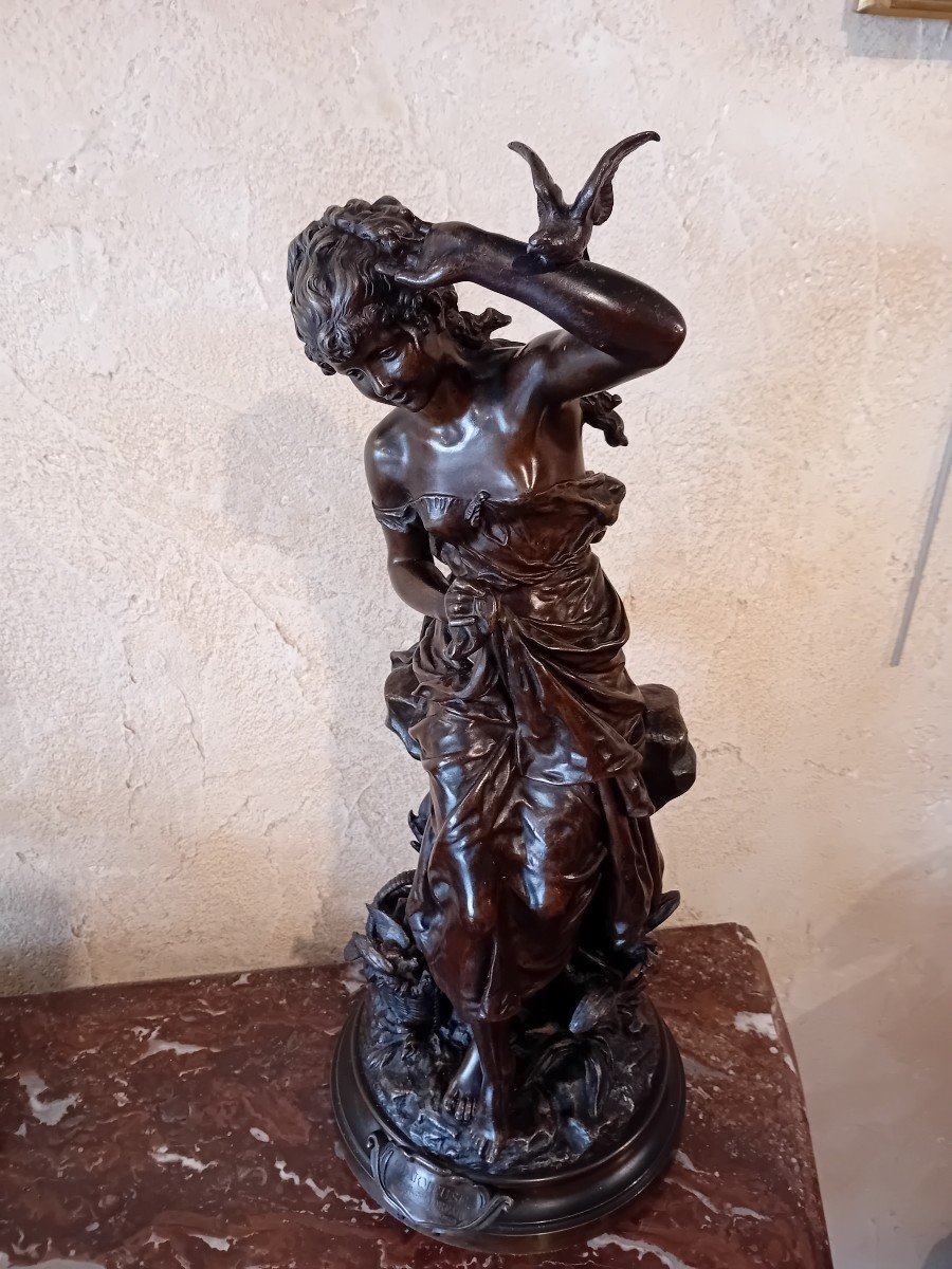 Hippolyte Moreau Bronze à Patine Brune : La Charmeuse -photo-4