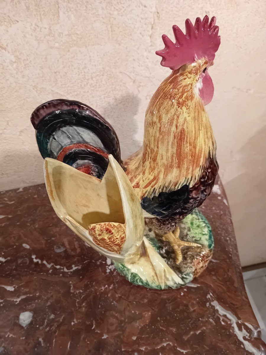 Delphin Massier Majolica  Rooster Vase-photo-2