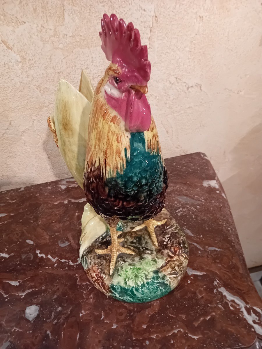 Delphin Massier Majolica  Rooster Vase-photo-3