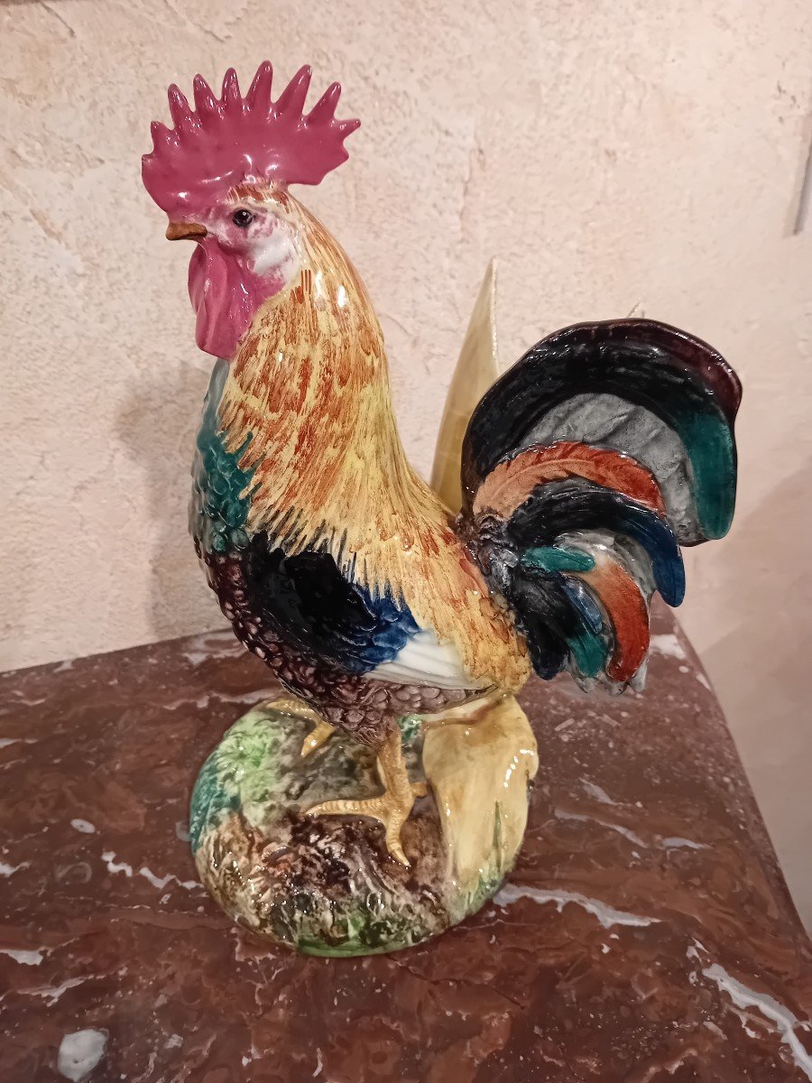 Delphin Massier Majolica  Rooster Vase-photo-4