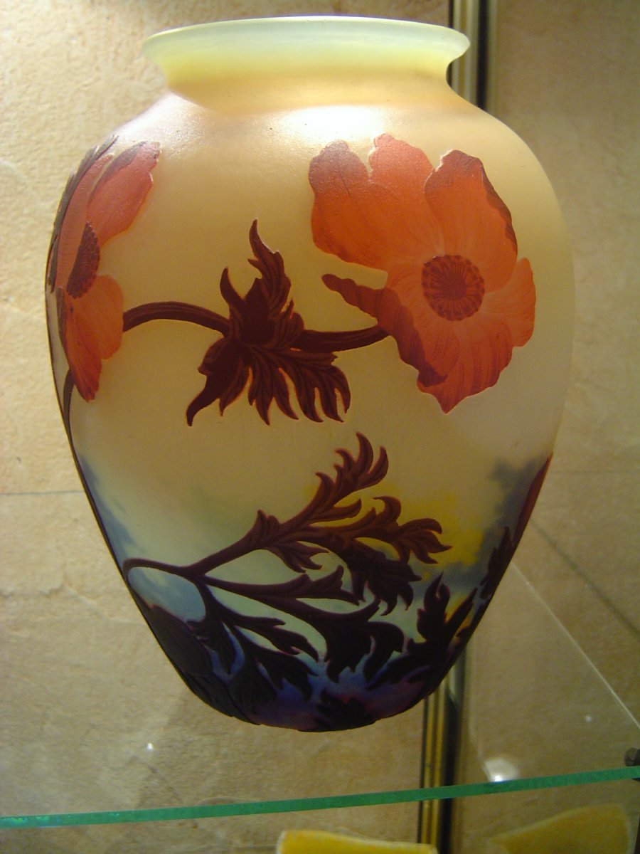 Vase Boule En Verre Multicouches Freres Muller Decor Aux Anemones-photo-1