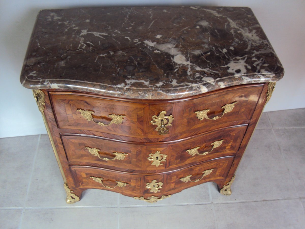 Petite Commode Galbee  placage marqueterie de bois De Violette Epoque XVIIIème-photo-4