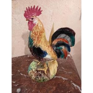 Delphin Massier Majolica  Rooster Vase