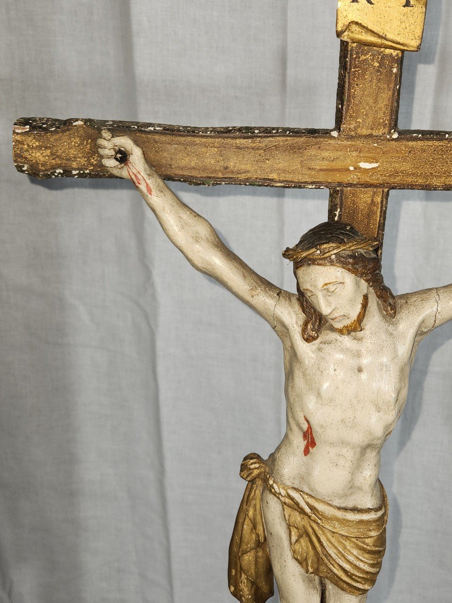 Christ En Bois Polychrome Et Doré Début 19ème -photo-7