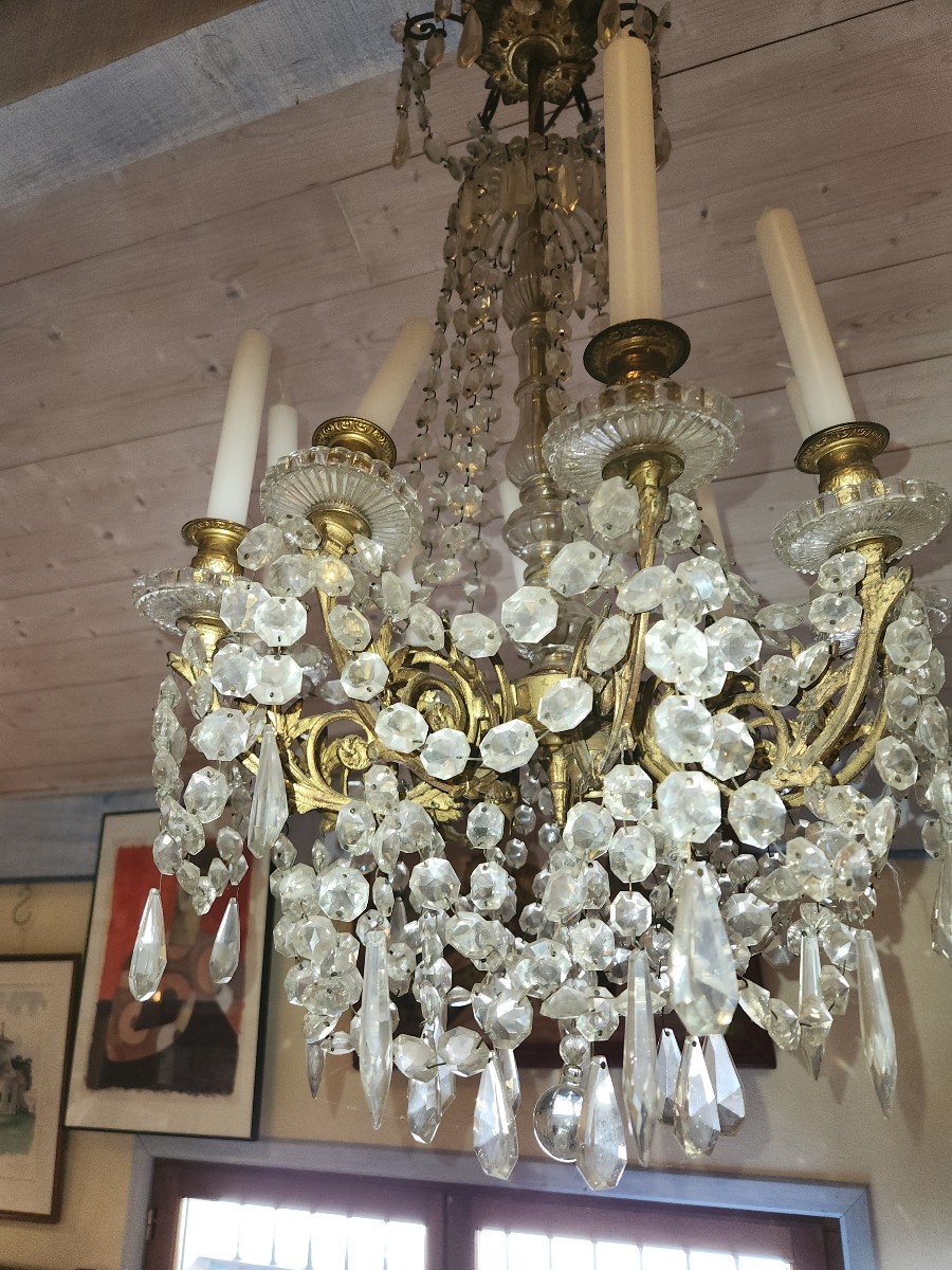 Imposing Chandelier With Crystal Tassels And Bronze Mount From The 19th -photo-4