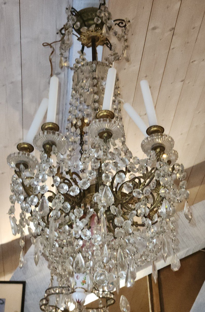 Imposing Chandelier With Crystal Tassels And Bronze Mount From The 19th 