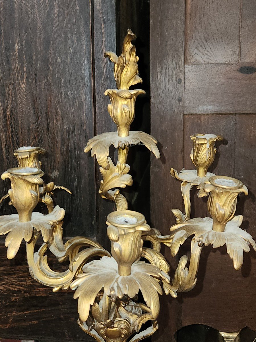 Pair Of Large Louis XV Bronze Candelabra From The Napoleon III Period With 6 Arms Of Light -photo-5