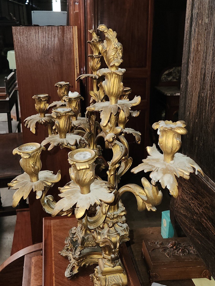 Pair Of Large Louis XV Bronze Candelabra From The Napoleon III Period With 6 Arms Of Light -photo-6