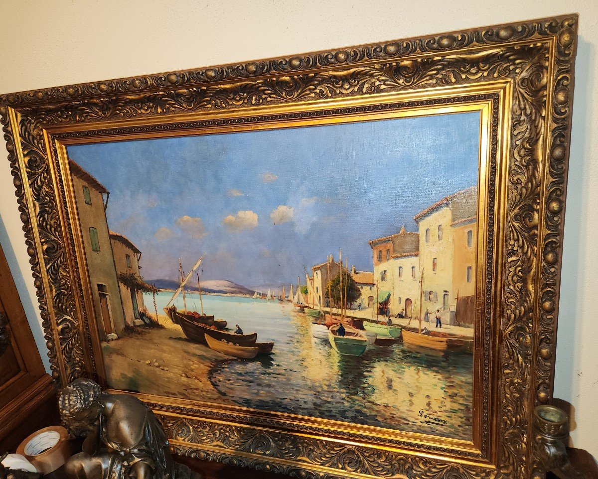 Oil On Canvas "fishing Port" By Georges Paul Leroux