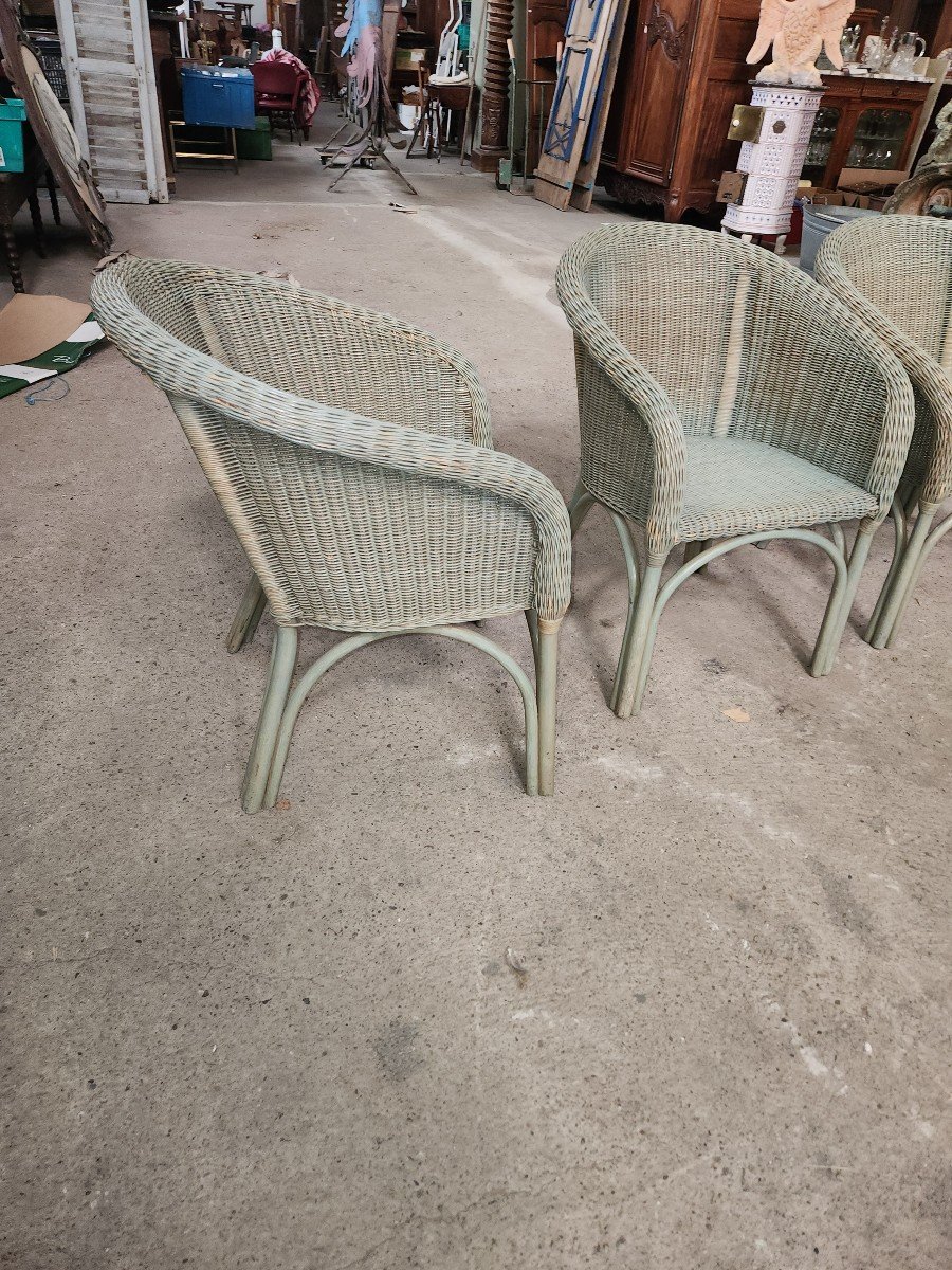 Suite De Quatre Fauteuils En Osier Des Années 70-photo-1