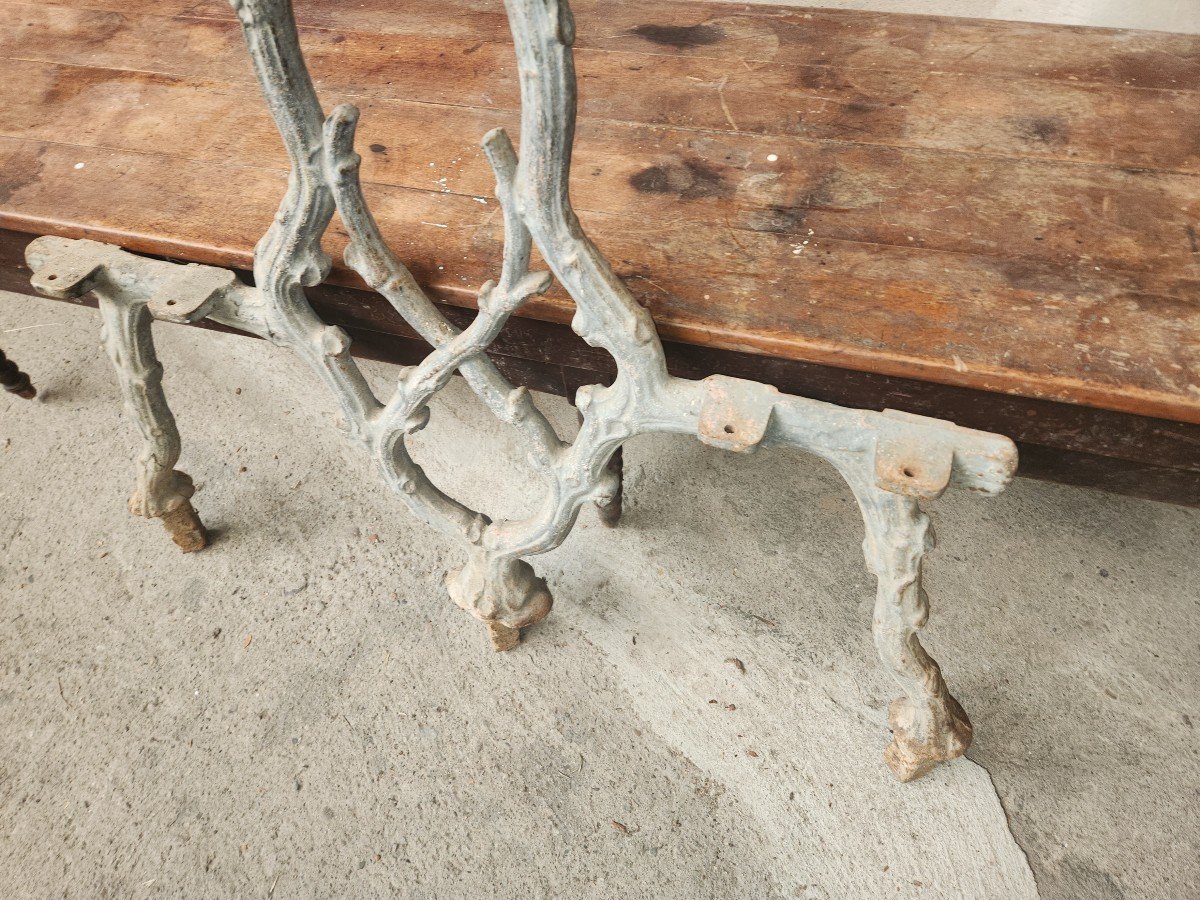 Exceptional Double Cast Iron Chateau Bench Base With Branch Decor, Late 19th Century -photo-2