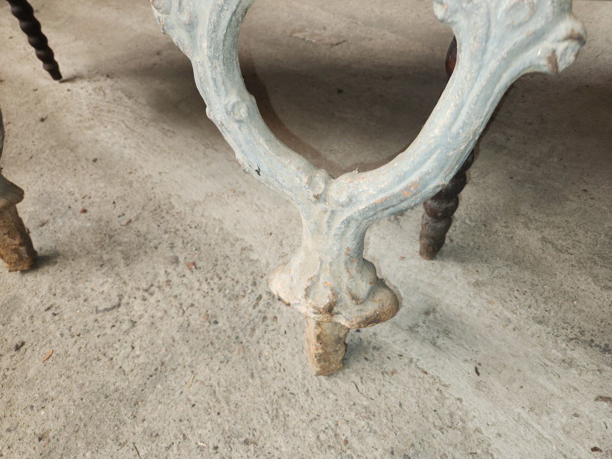 Exceptional Double Cast Iron Chateau Bench Base With Branch Decor, Late 19th Century -photo-4