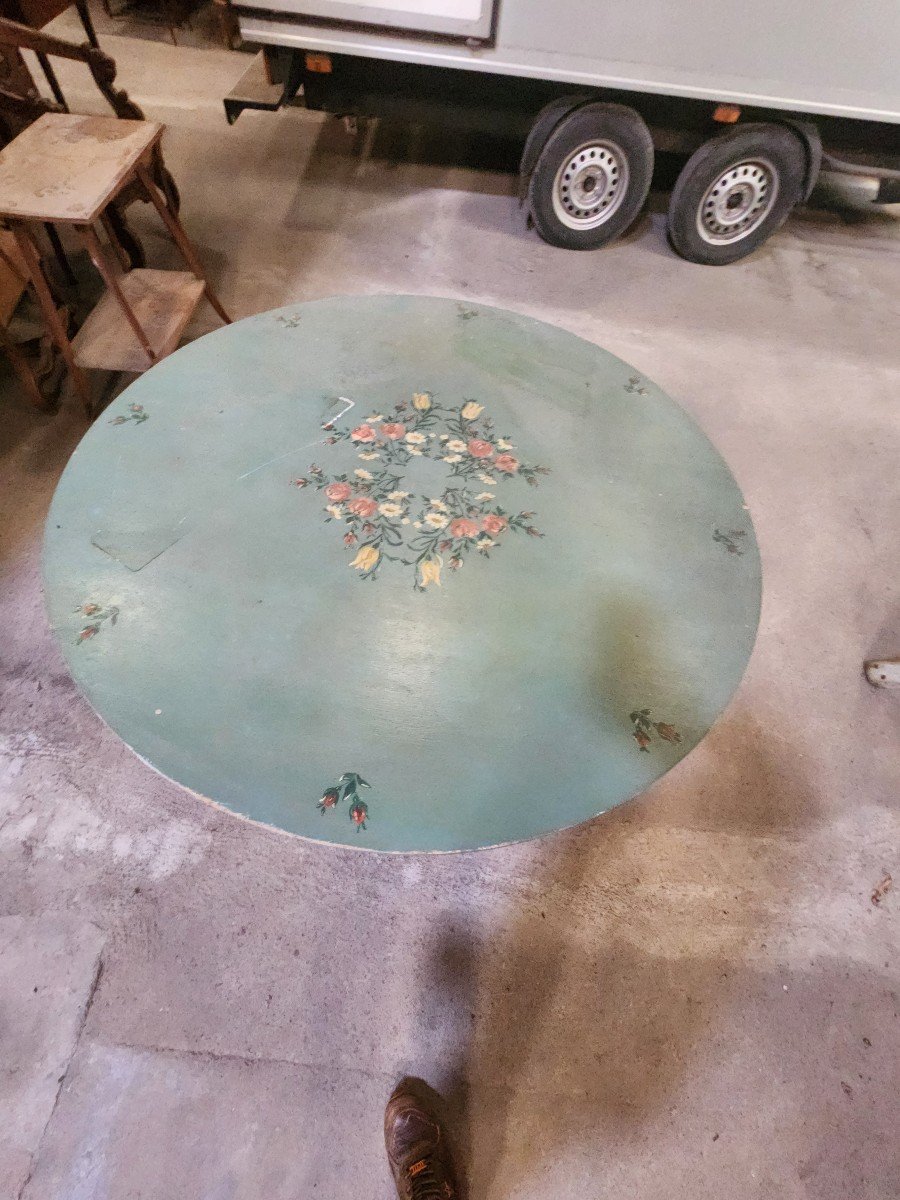 Round Table With Its Painted Top With Alsatian Decor From The 70s/80s-photo-2