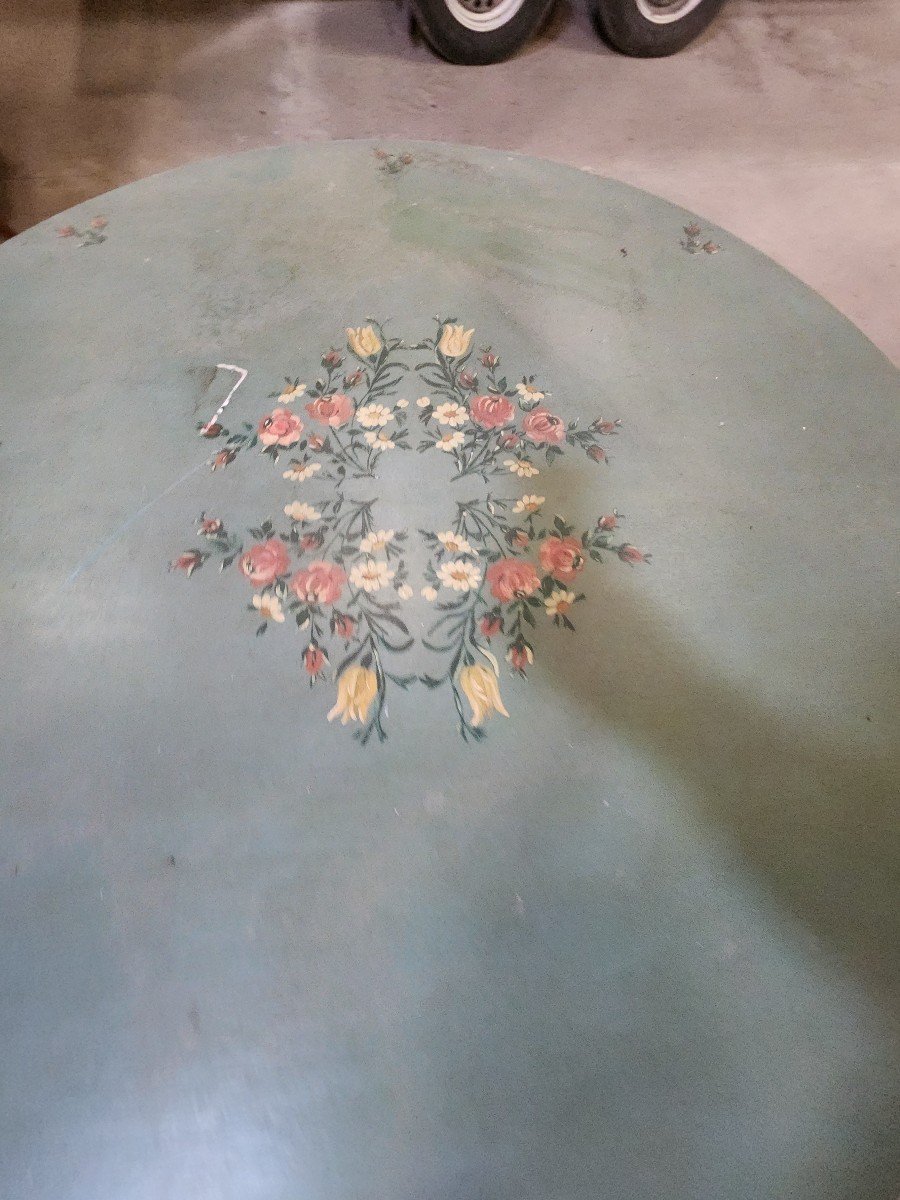 Round Table With Its Painted Top With Alsatian Decor From The 70s/80s-photo-4