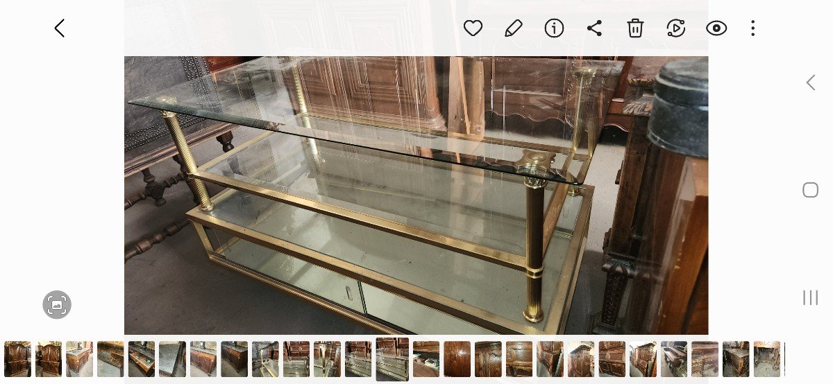 Coffee Table Attributed To Jansen 2 Glass Trays Brass Legs From Corinthian Column Man-photo-4