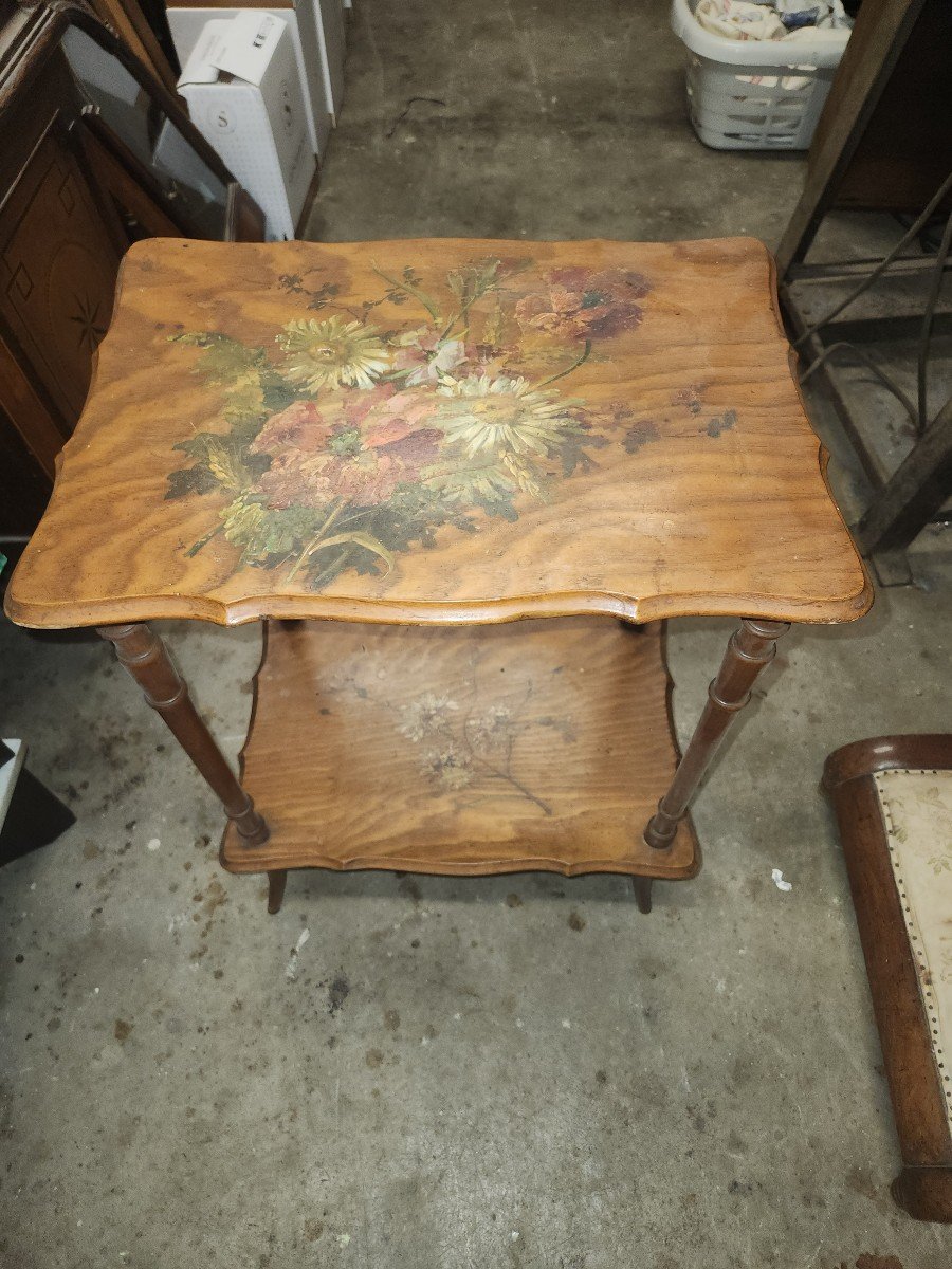 Gueridon 2 Trays With Painted Floral Decorations Circa 1920-photo-4