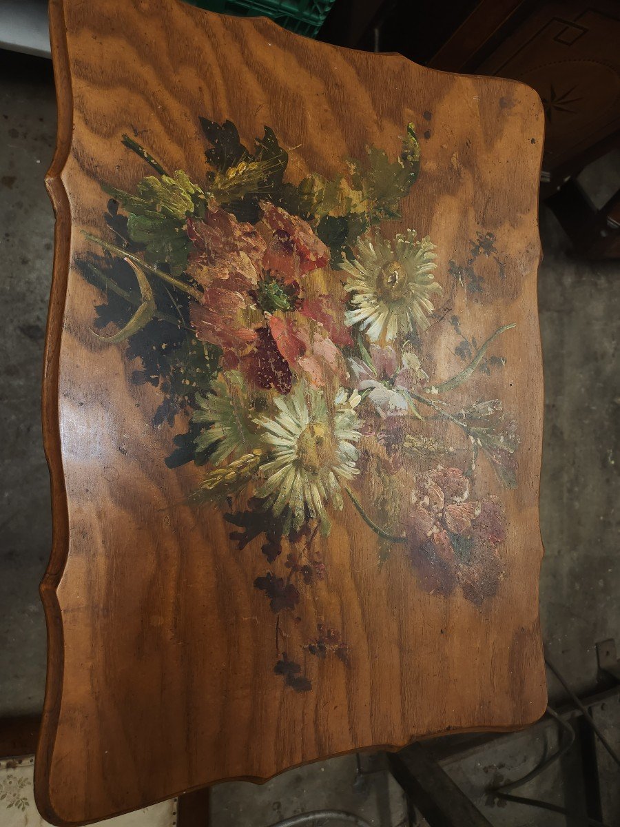 Gueridon 2 Trays With Painted Floral Decorations Circa 1920-photo-3