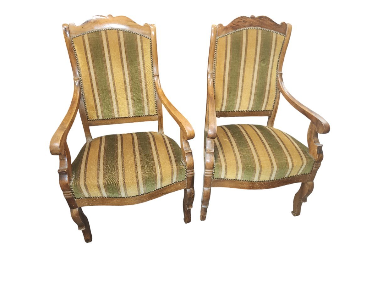 Pair Of Restoration Walnut Armchairs