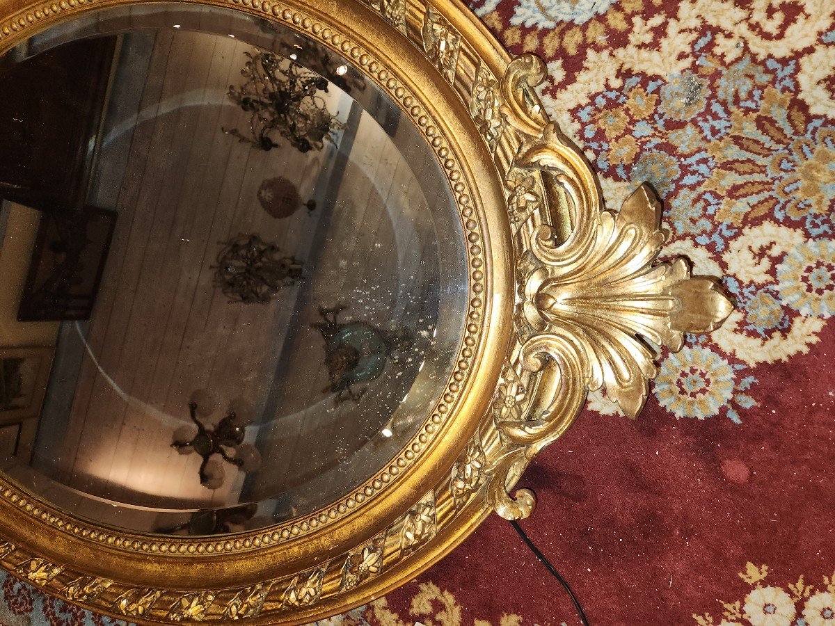 Richly Worked Oval Mirror From The Napoleon III Period -photo-4