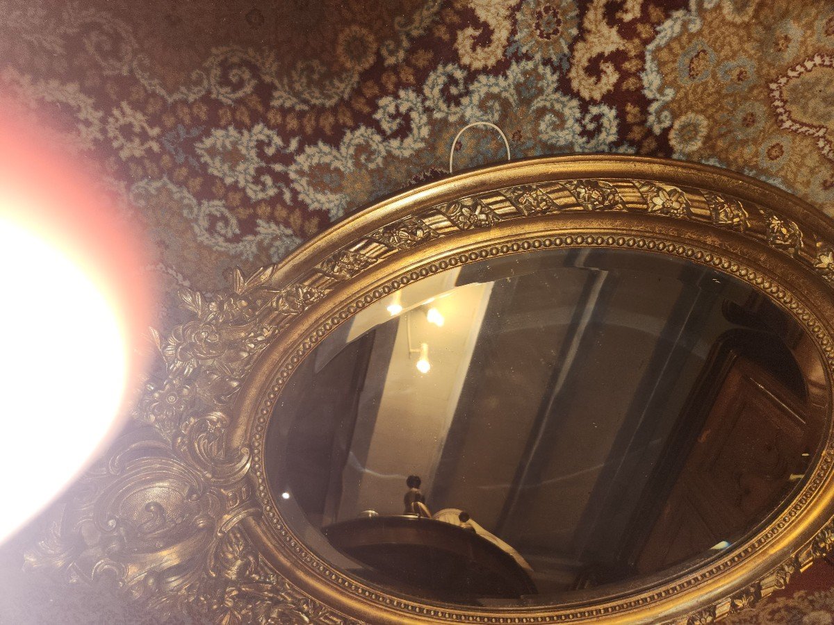 Richly Worked Oval Mirror From The Napoleon III Period -photo-1