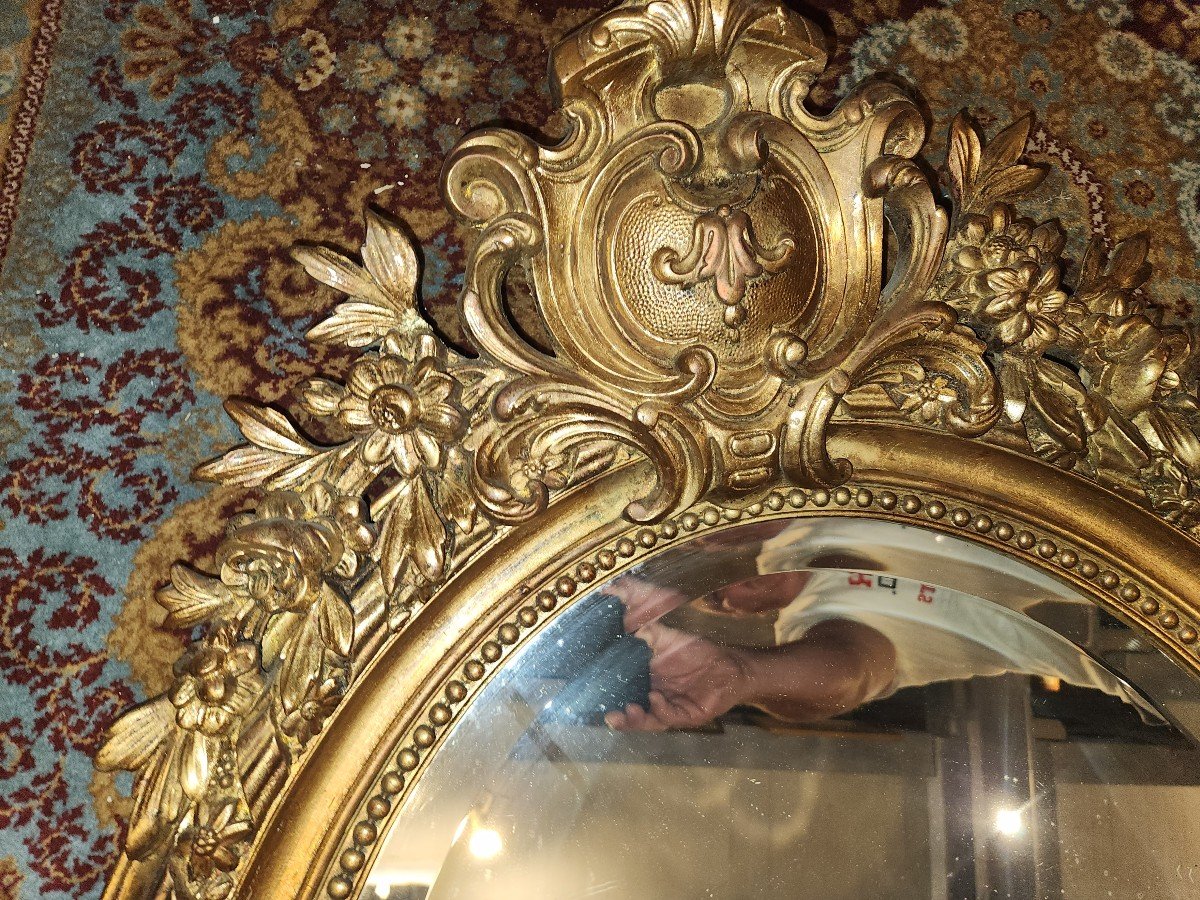 Richly Worked Oval Mirror From The Napoleon III Period -photo-2