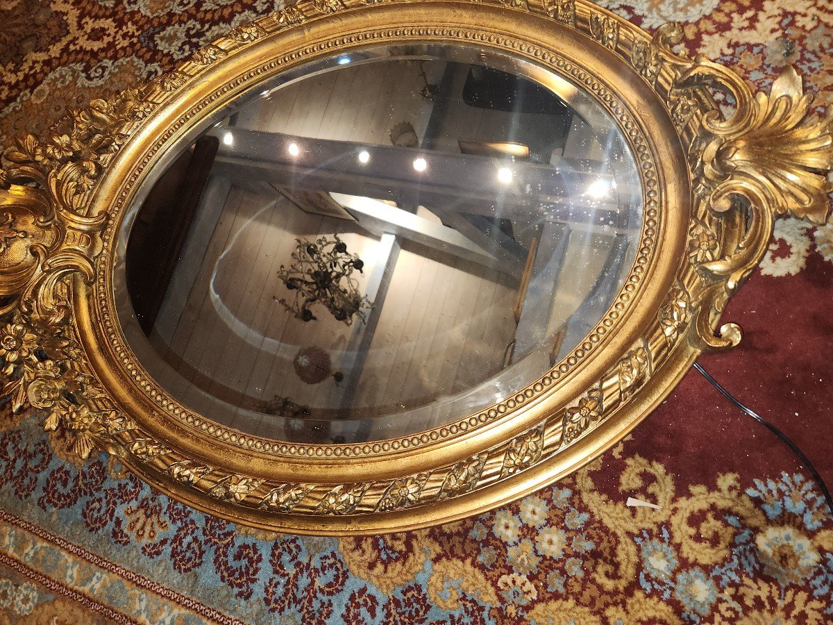 Richly Worked Oval Mirror From The Napoleon III Period -photo-3