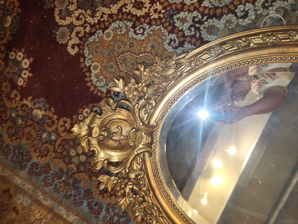 Richly Worked Oval Mirror From The Napoleon III Period -photo-4