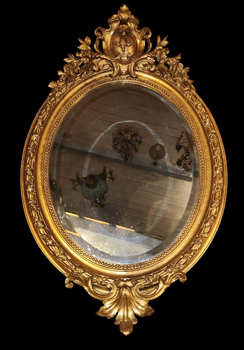 Richly Worked Oval Mirror From The Napoleon III Period 