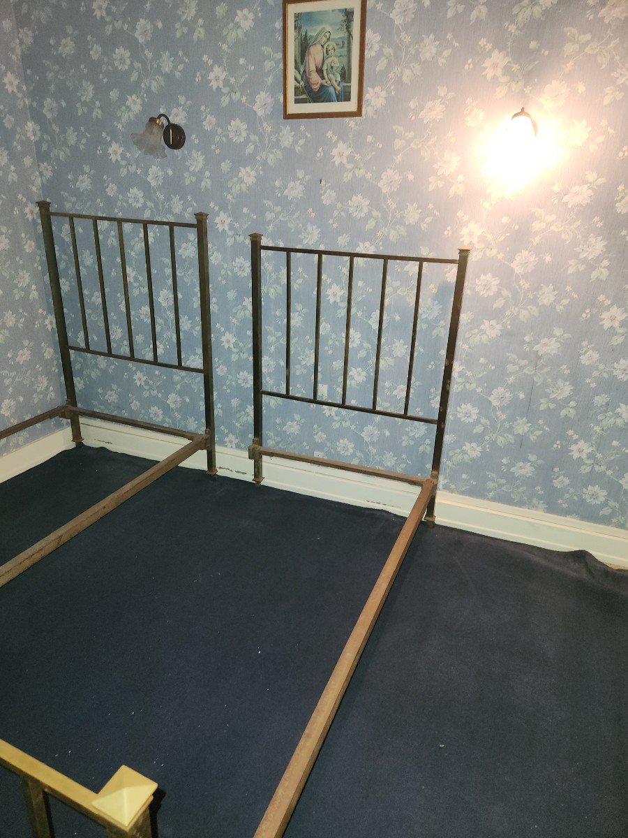 2 Brass Beds 90cm Wide Circa 1930-photo-2