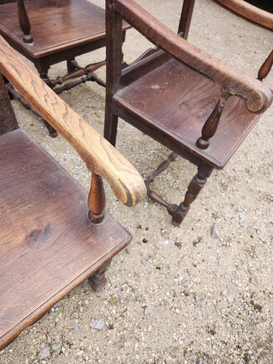 Set Of 6 Oak Armchairs, Early 20th Century -photo-2