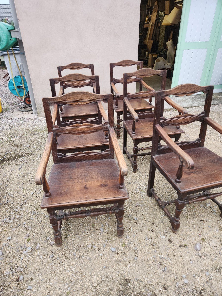 Set Of 6 Oak Armchairs, Early 20th Century -photo-3