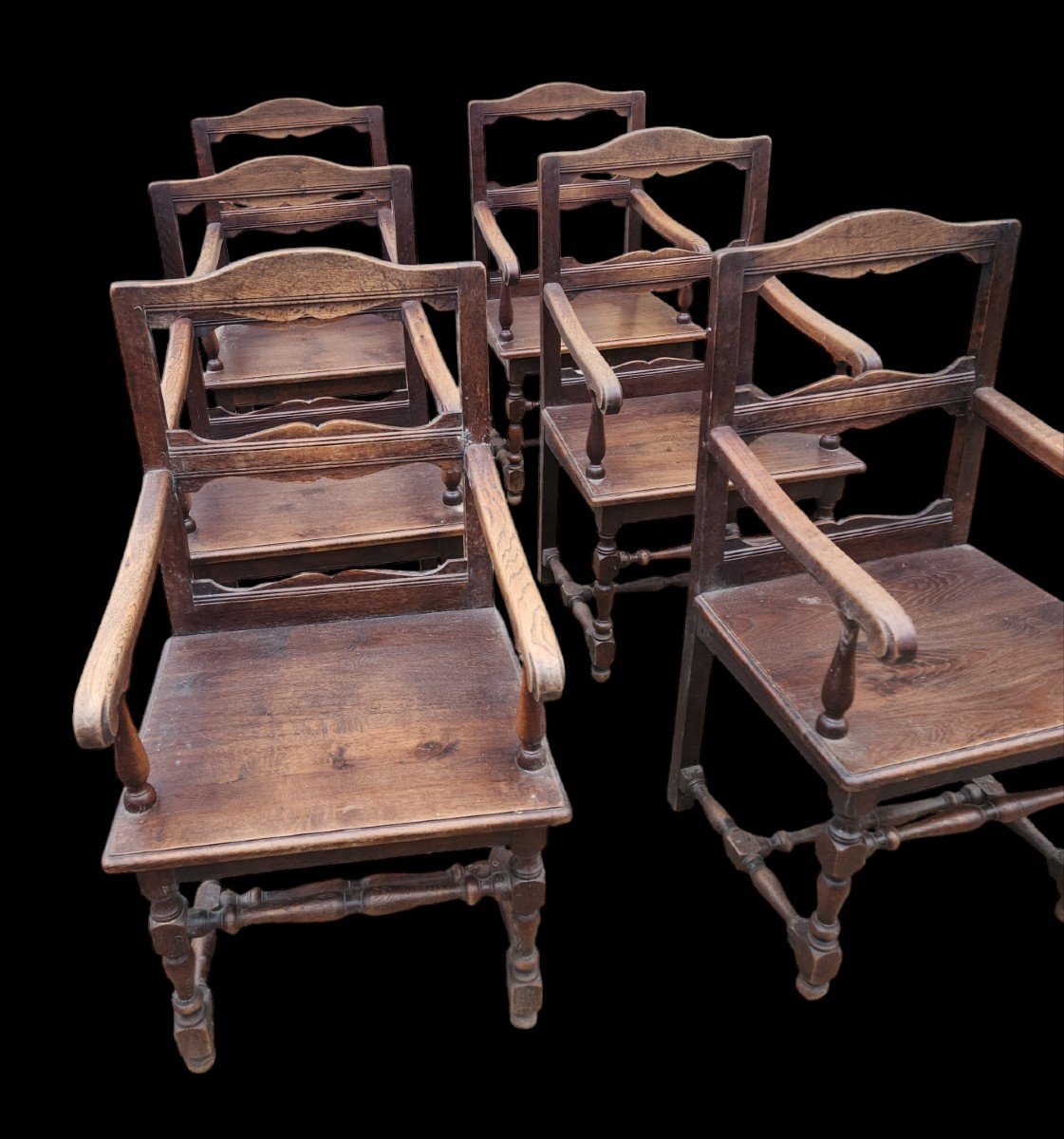 Set Of 6 Oak Armchairs, Early 20th Century 