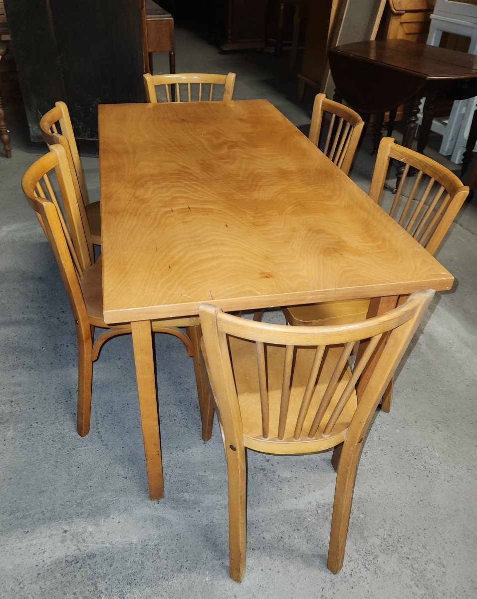 Table Et 6 Chaises  Baumann d'Un Réfectoire De Bonnes Sœurs Alsacienne 