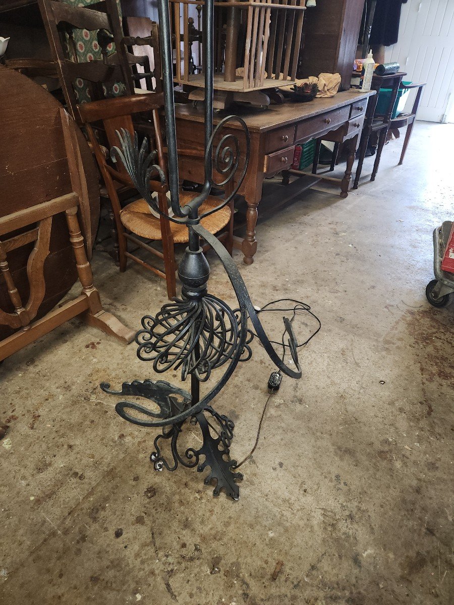 60s Wrought Iron Floor Lamp Brutalist Art -photo-4