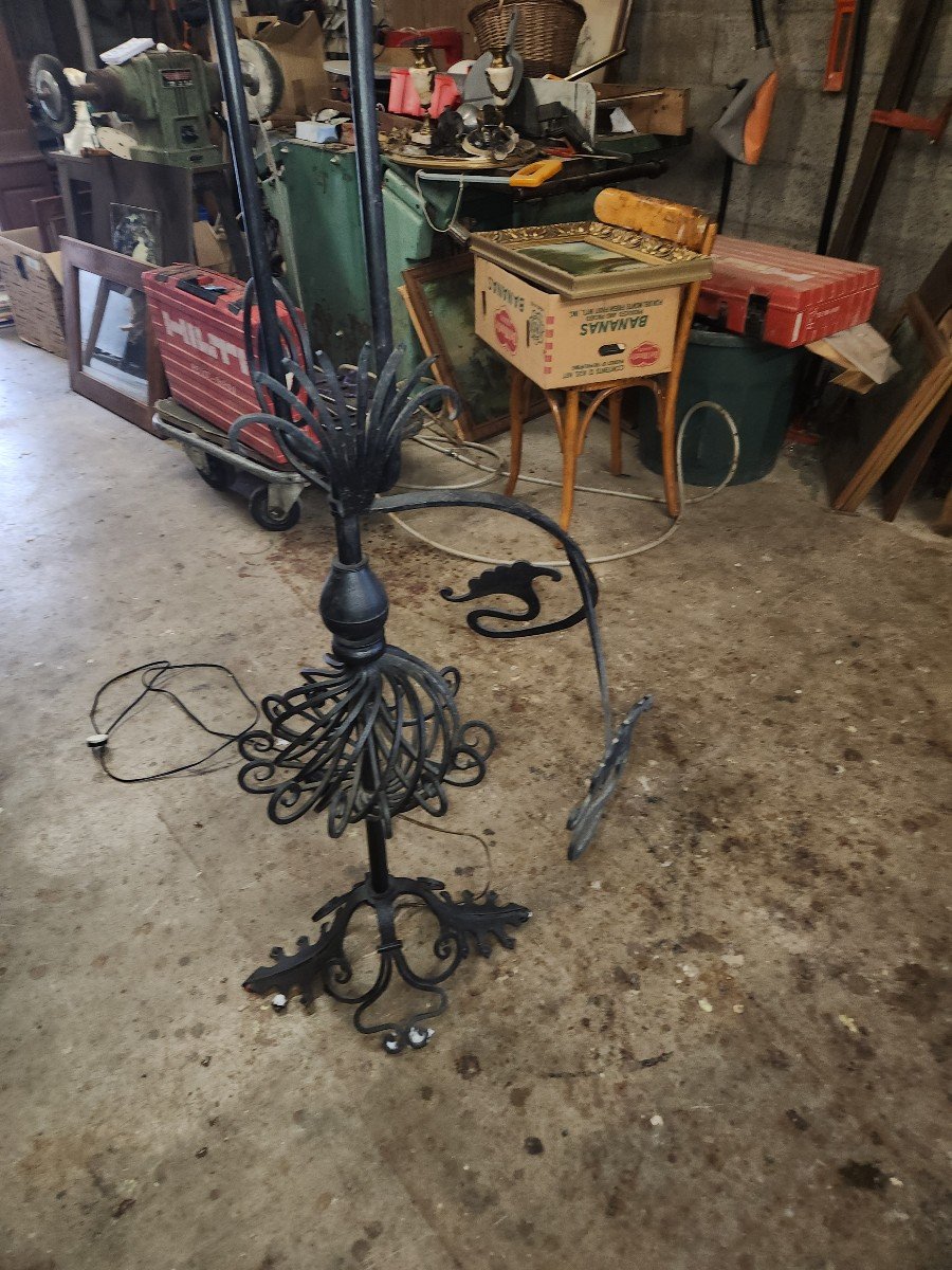 60s Wrought Iron Floor Lamp Brutalist Art -photo-2