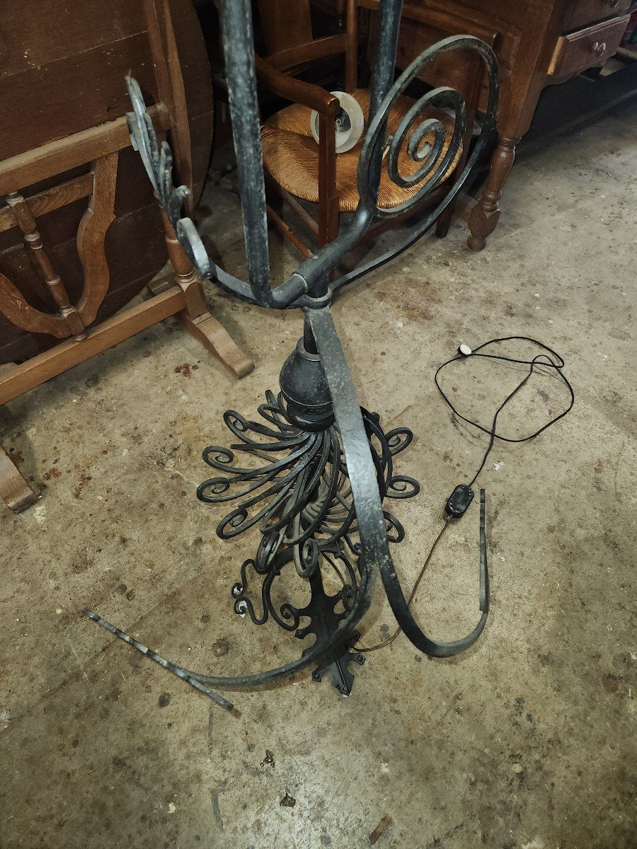 60s Wrought Iron Floor Lamp Brutalist Art -photo-3