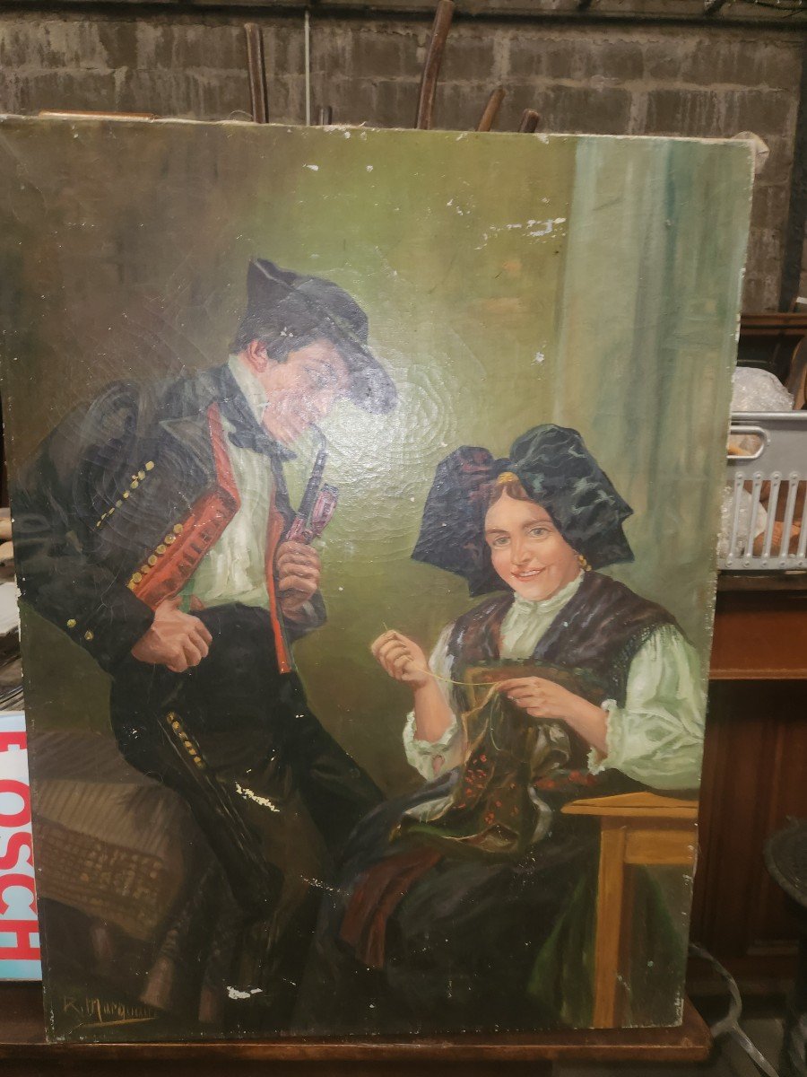 Oil On Canvas 19th Century Representing An Alsatian Couple -photo-1