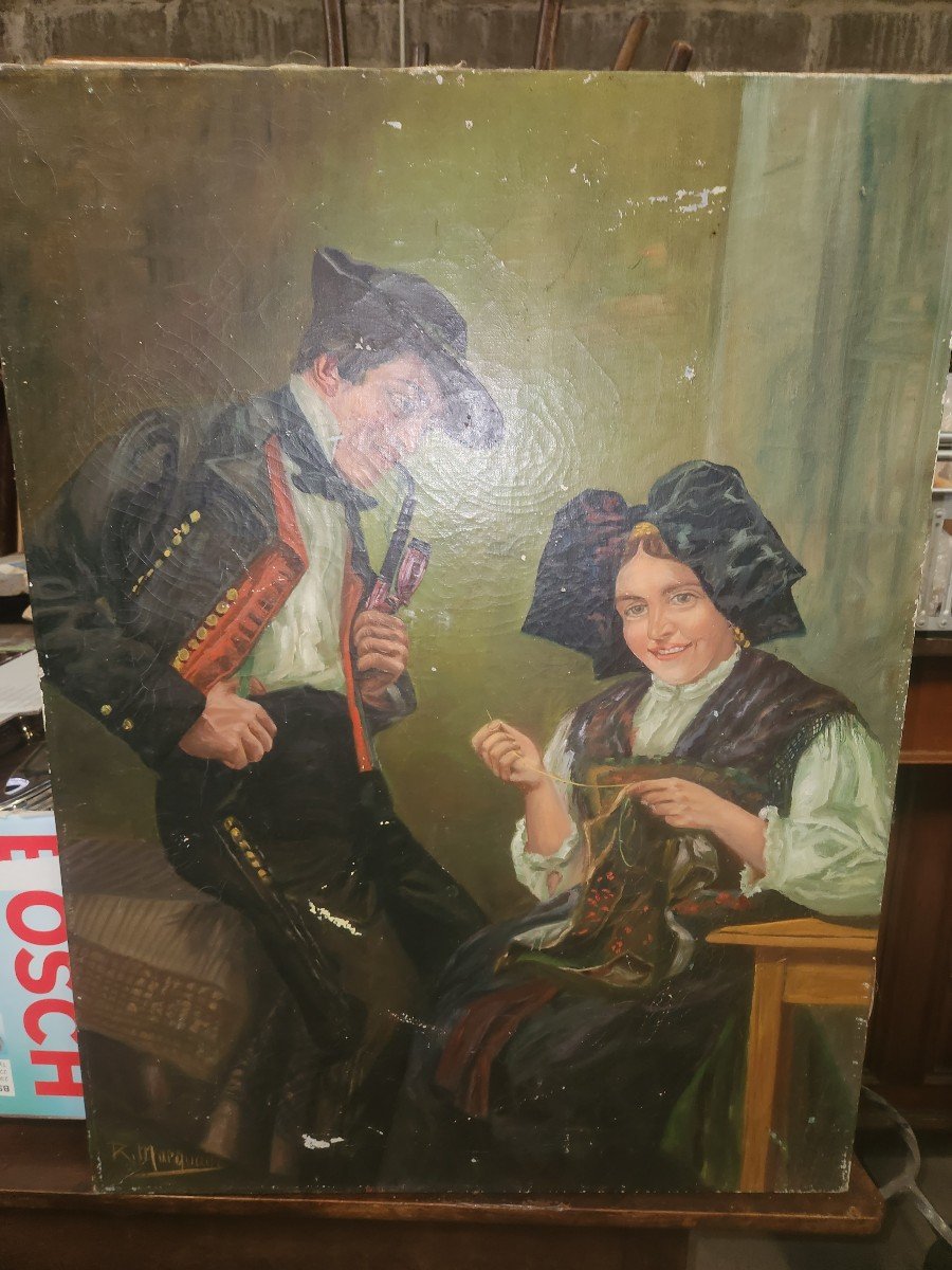 Oil On Canvas 19th Century Representing An Alsatian Couple -photo-2