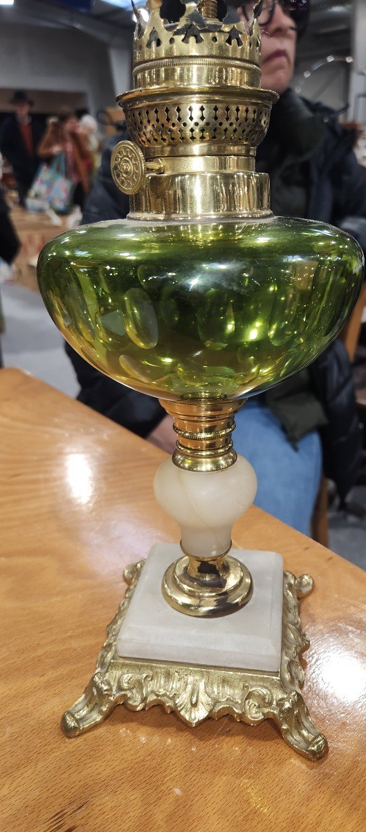 Lampe à Pétrole Réservoir En Verre Vert 19ème 