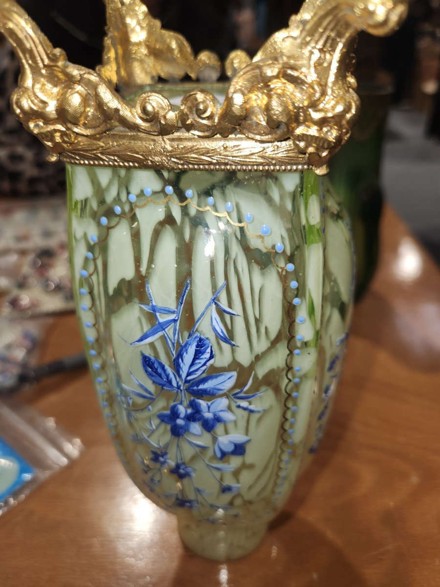 Art Nouveau Vase In Enamelled Glass Paste And Bronze Frame-photo-2