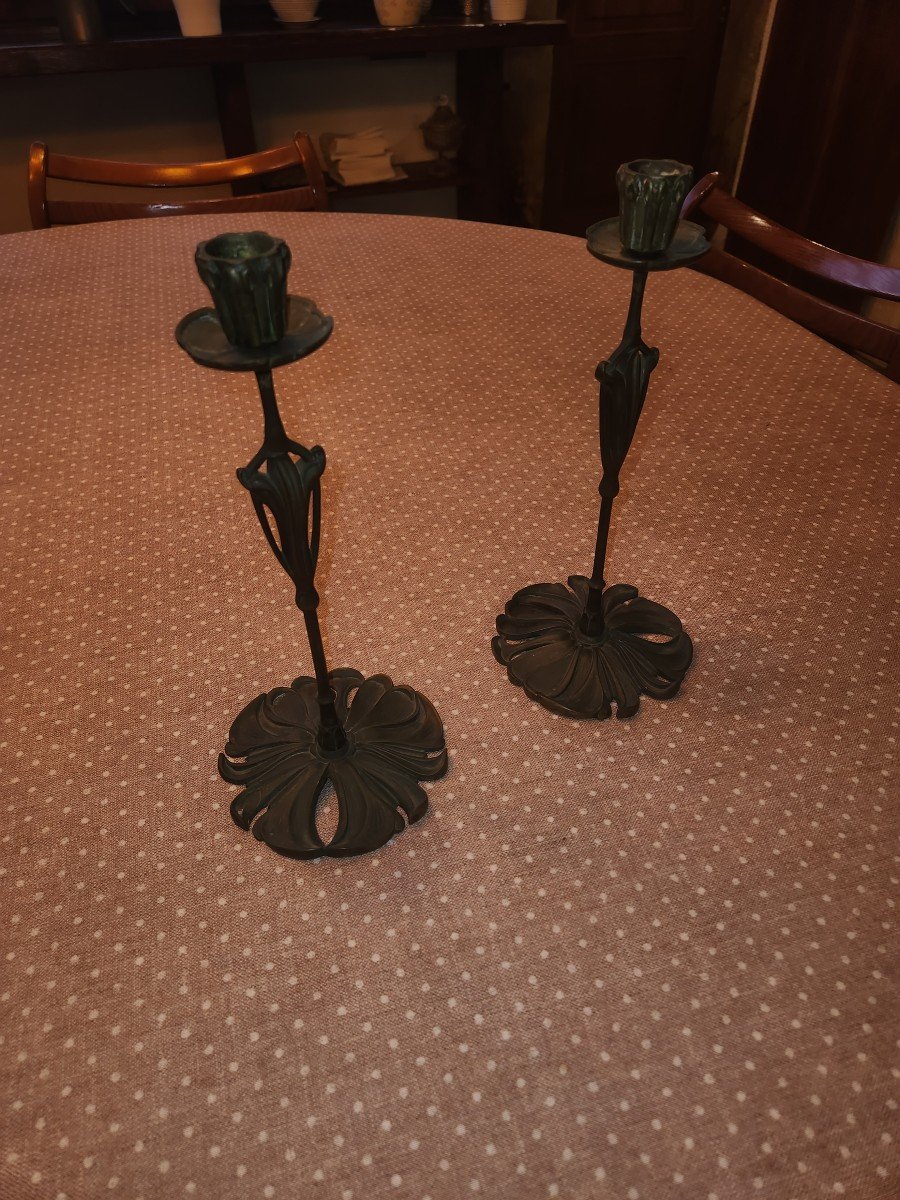 Pair Of Art Nouveau Bronze Candlesticks By Georges De Feure -photo-3