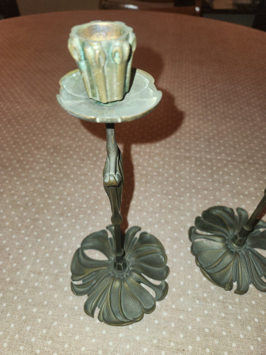 Pair Of Art Nouveau Bronze Candlesticks By Georges De Feure -photo-3