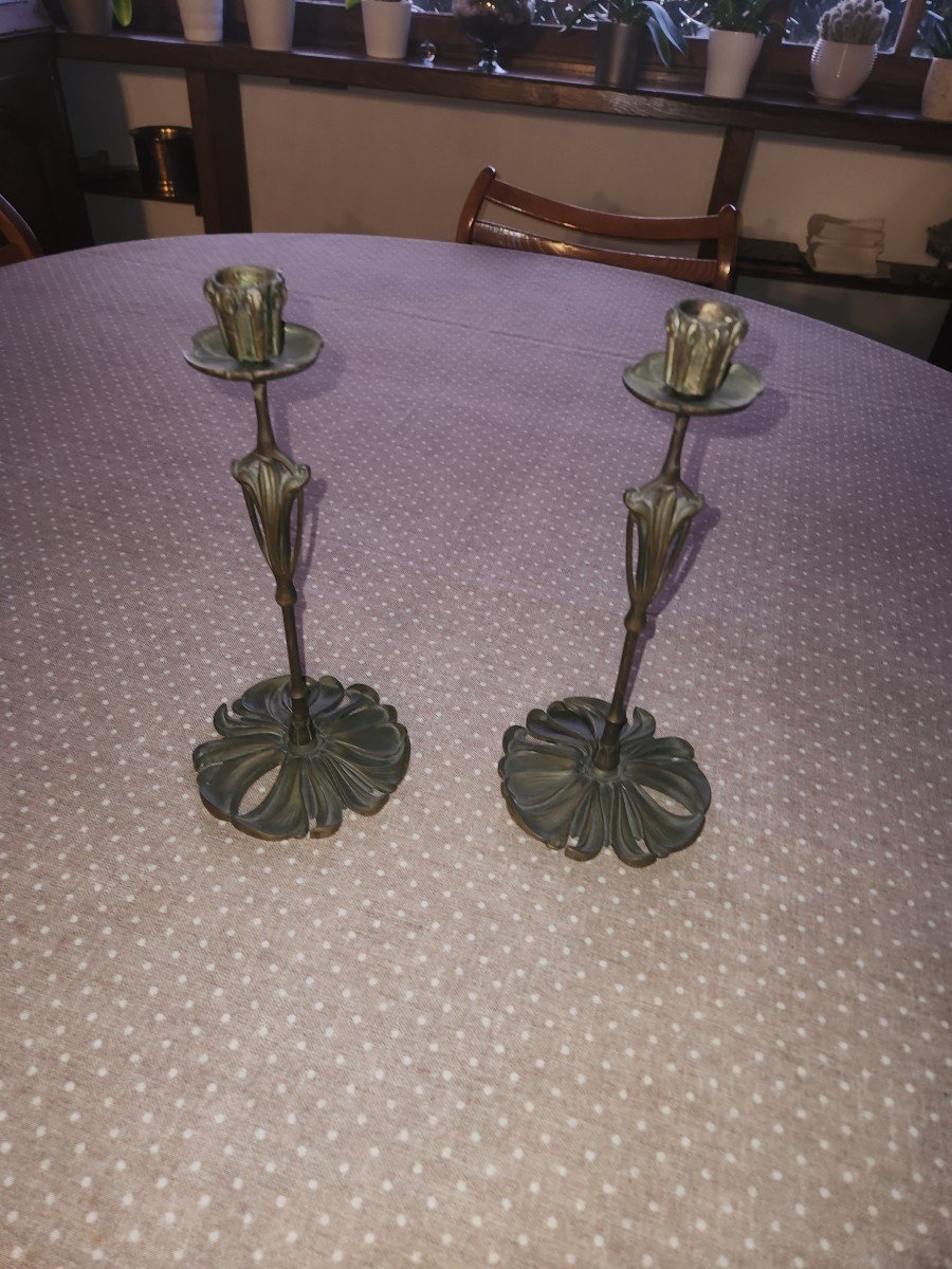 Pair Of Art Nouveau Bronze Candlesticks By Georges De Feure -photo-4