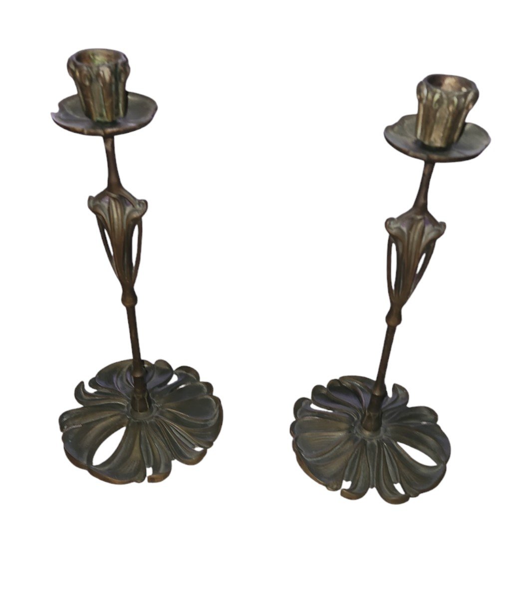 Pair Of Art Nouveau Bronze Candlesticks By Georges De Feure 