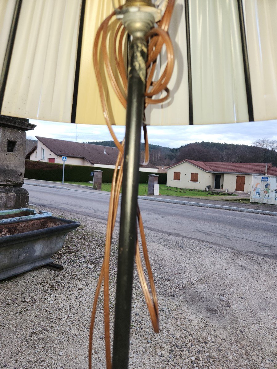 Lampadaire En Fer Forgé Des Années 50 Avec Son Abat Jour Multicolore -photo-4